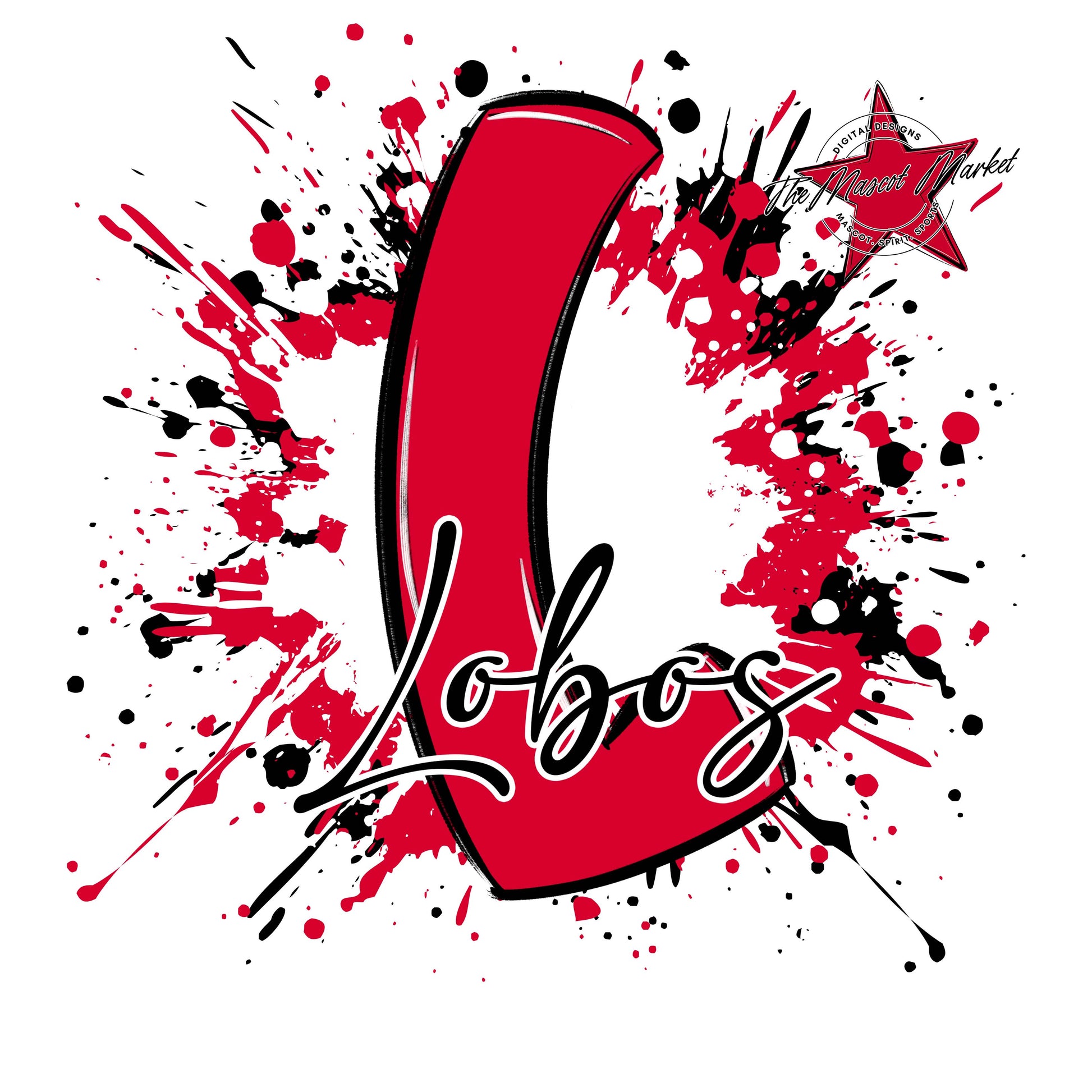 Lobos Mascot Splatter-Red