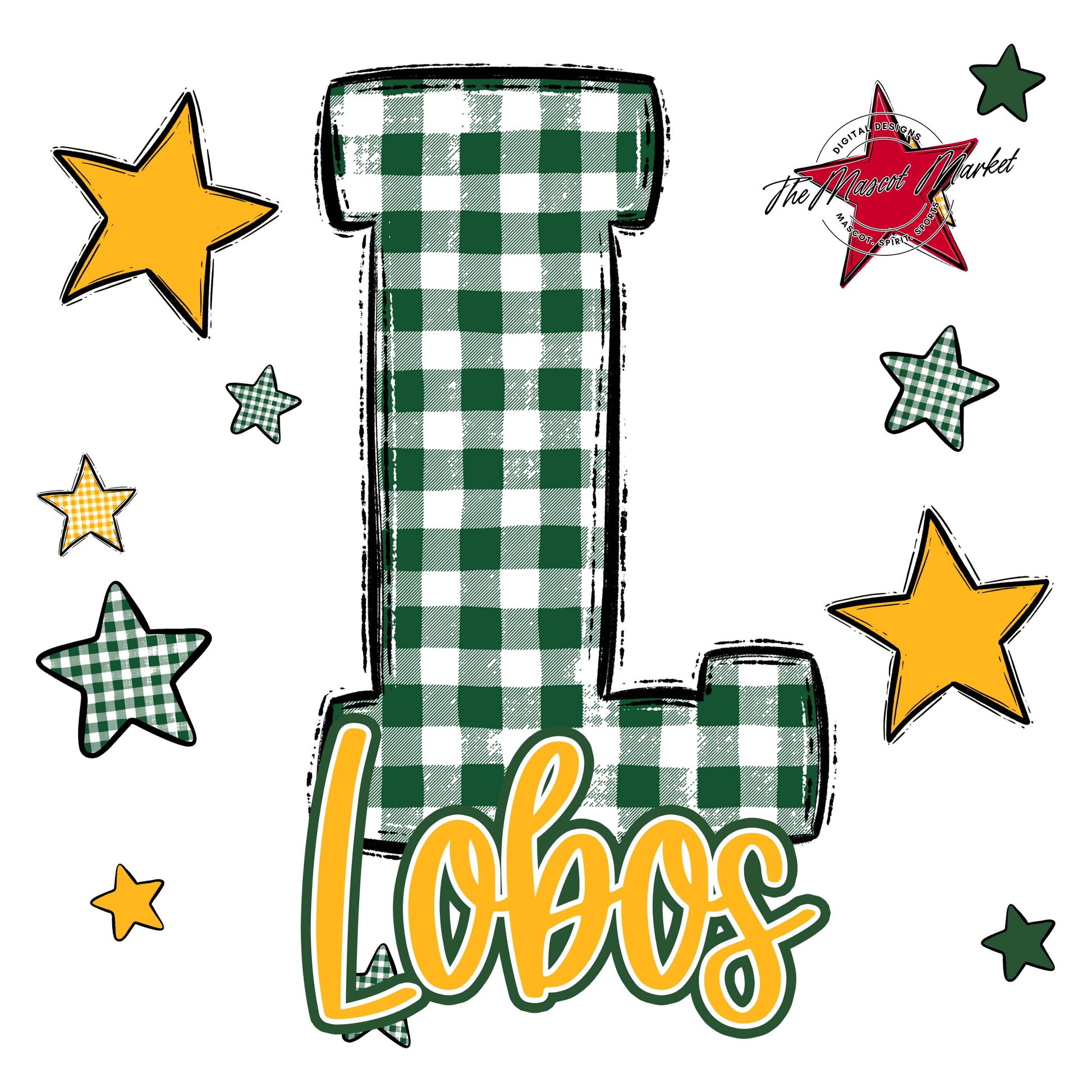 Lobos Plaid Star Design-Green & Yellow