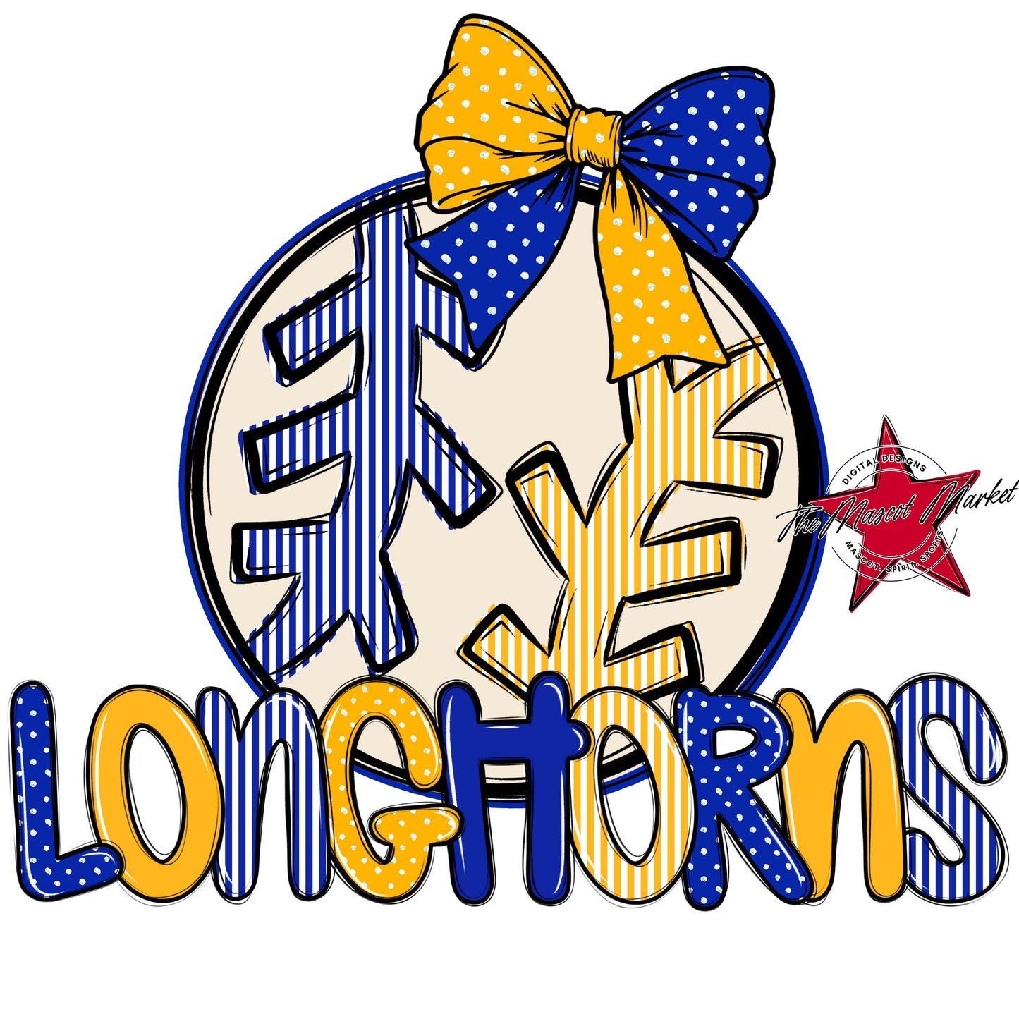 Longhorns Baseball-Softball Spirit Design-Royal Blue & Yellow