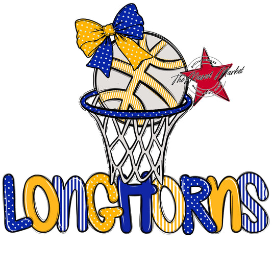 Longhorns Basketball Spirit Design-Royal Blue & Yellow