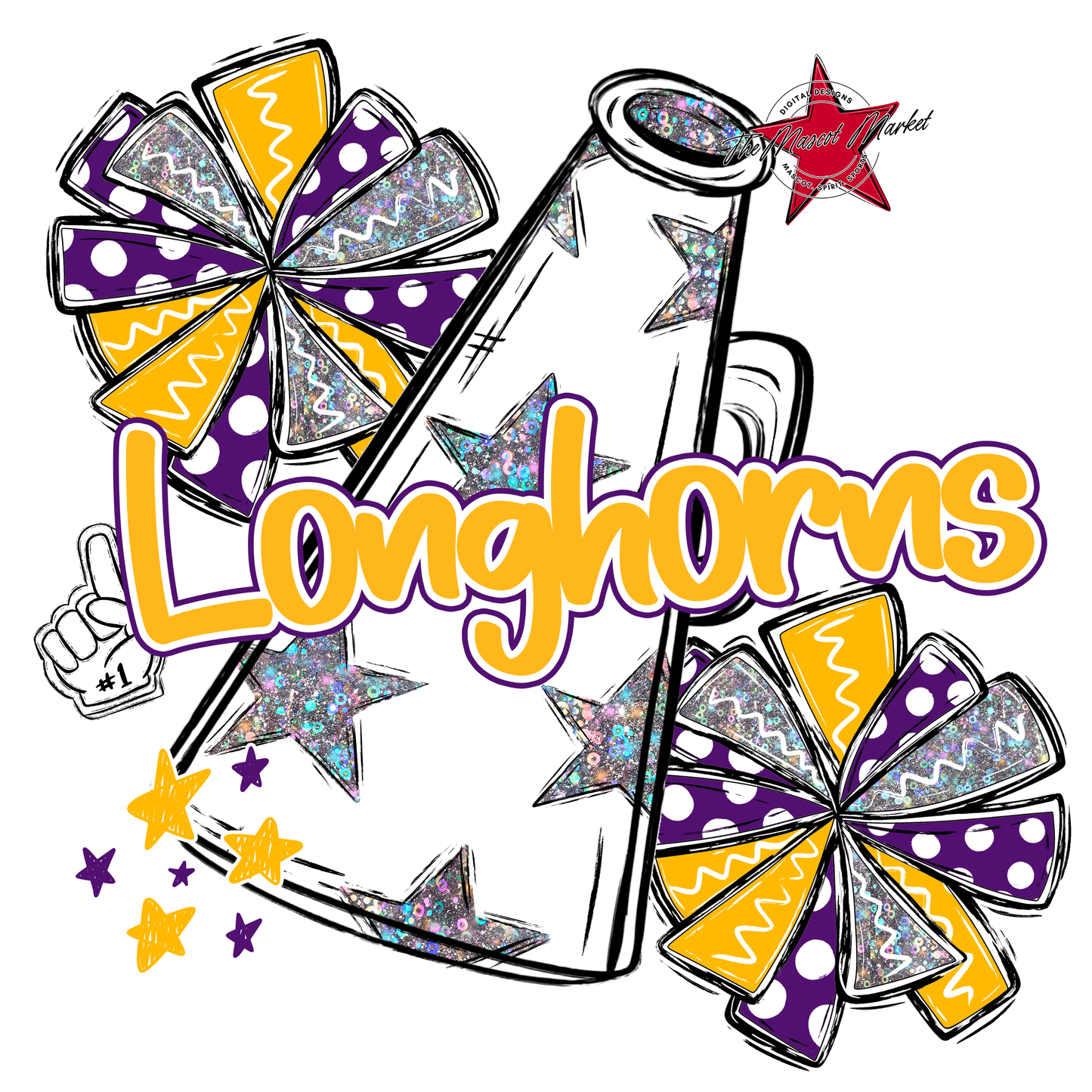 Longhorns Alpha Megaphone Design-Purple-Yellow