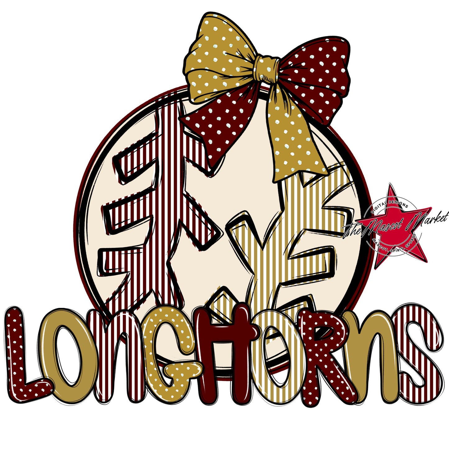 Longhorns Baseball-Softball Spirit Design-Maroon & Gold