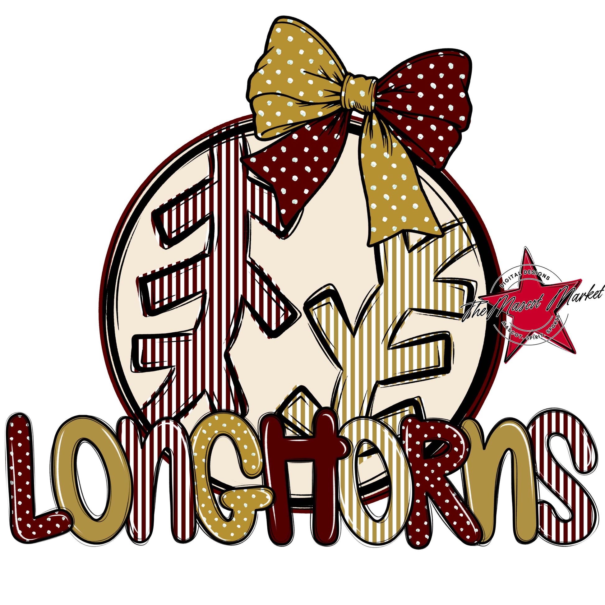 Longhorns Baseball-Softball Spirit Design-Maroon & Gold