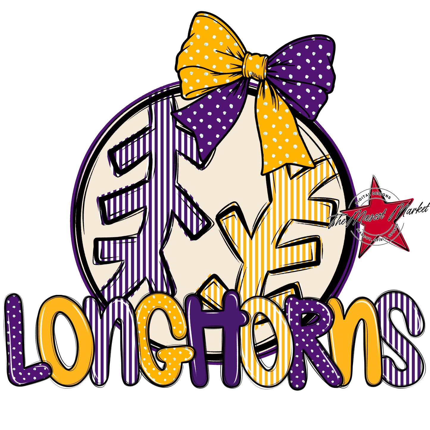 Longhorns Baseball-Softball Spirit Design-Purple & Yellow