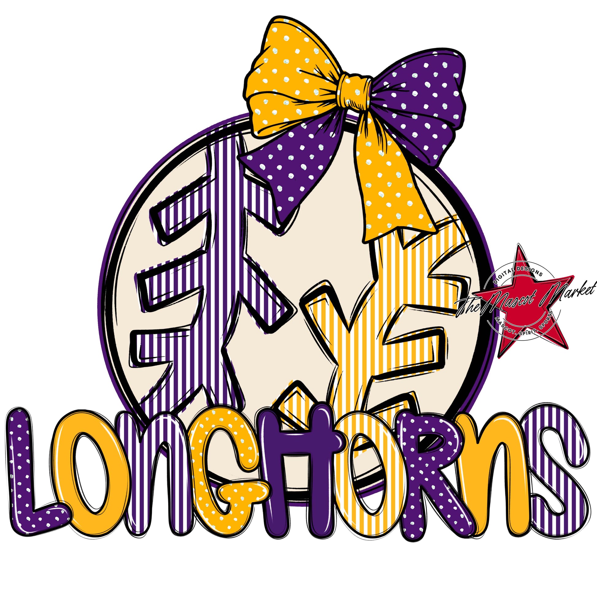 Longhorns Baseball-Softball Spirit Design-Purple & Yellow