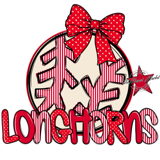 Longhorns Baseball-Softball Spirit Design-Red