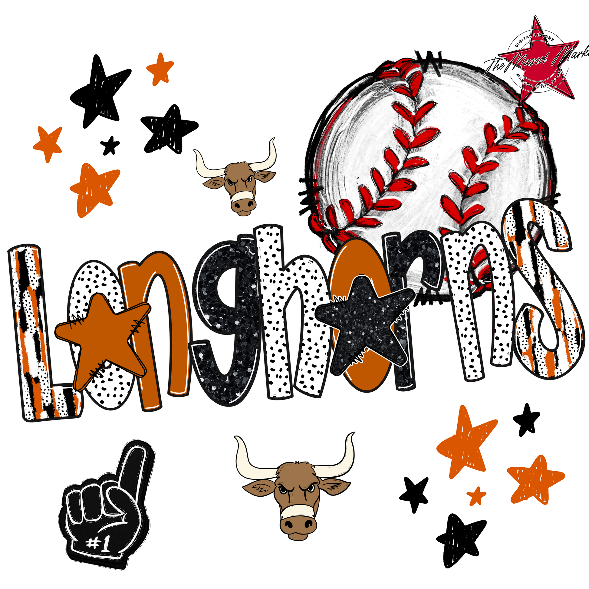 Longhorns Baseball Scrape-Burnt Orange