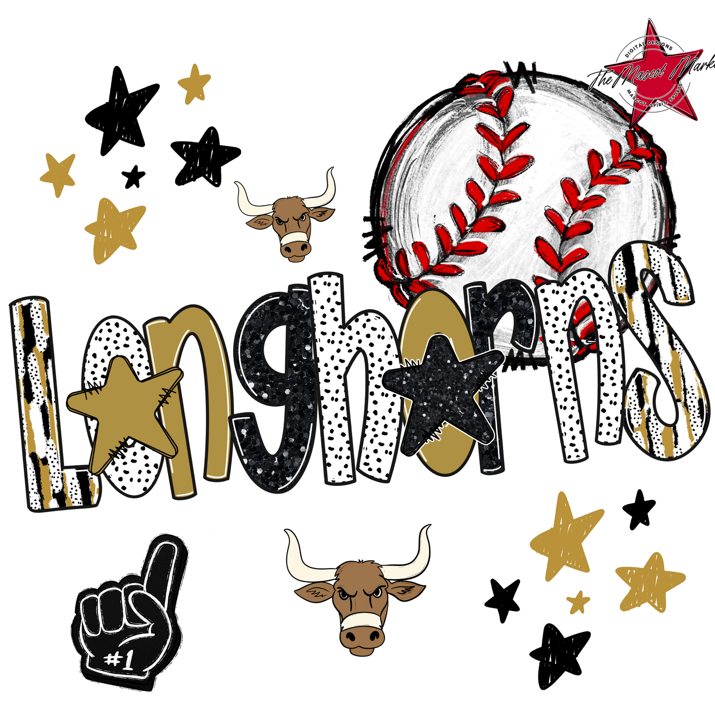 Longhorns Baseball Scrape-Gold