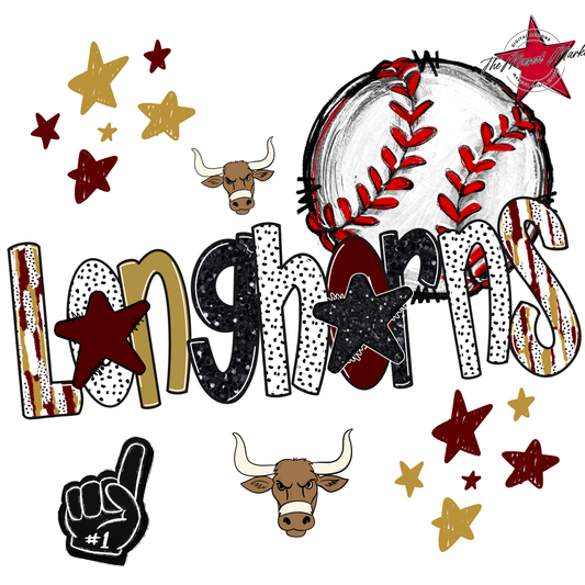 Longhorns Baseball Scrape-Maroon-Gold