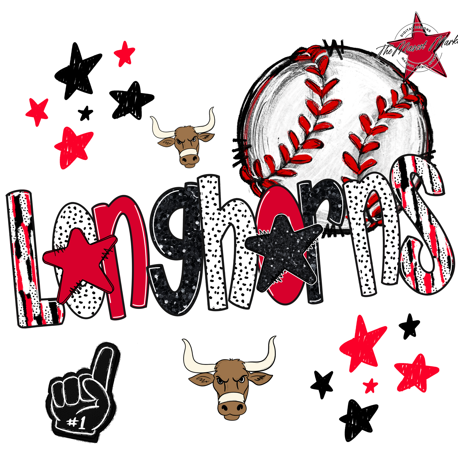 Longhorns Baseball Scrape-Red