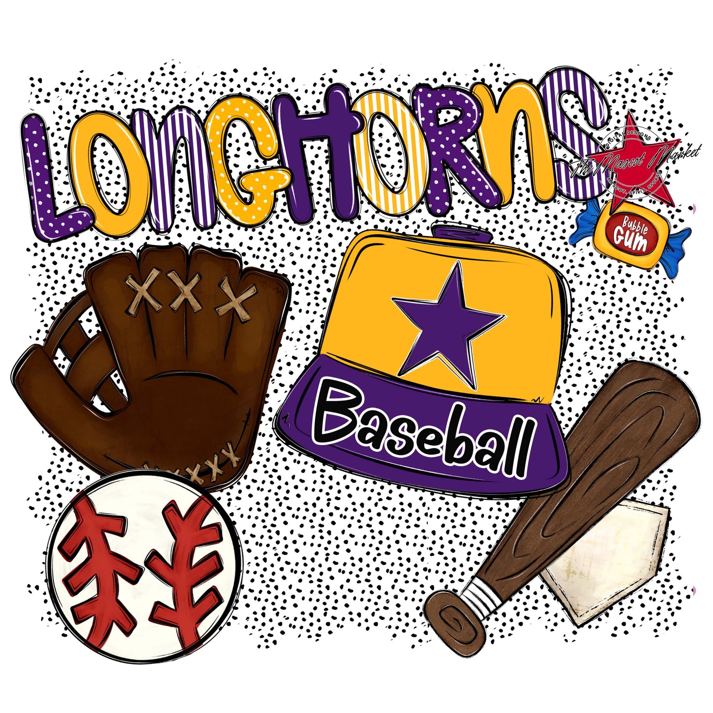 Longhorns Baseball Spirit-Purple & Yellow
