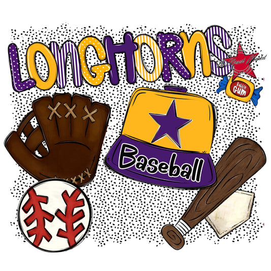 Longhorns Baseball Spirit-Purple & Yellow