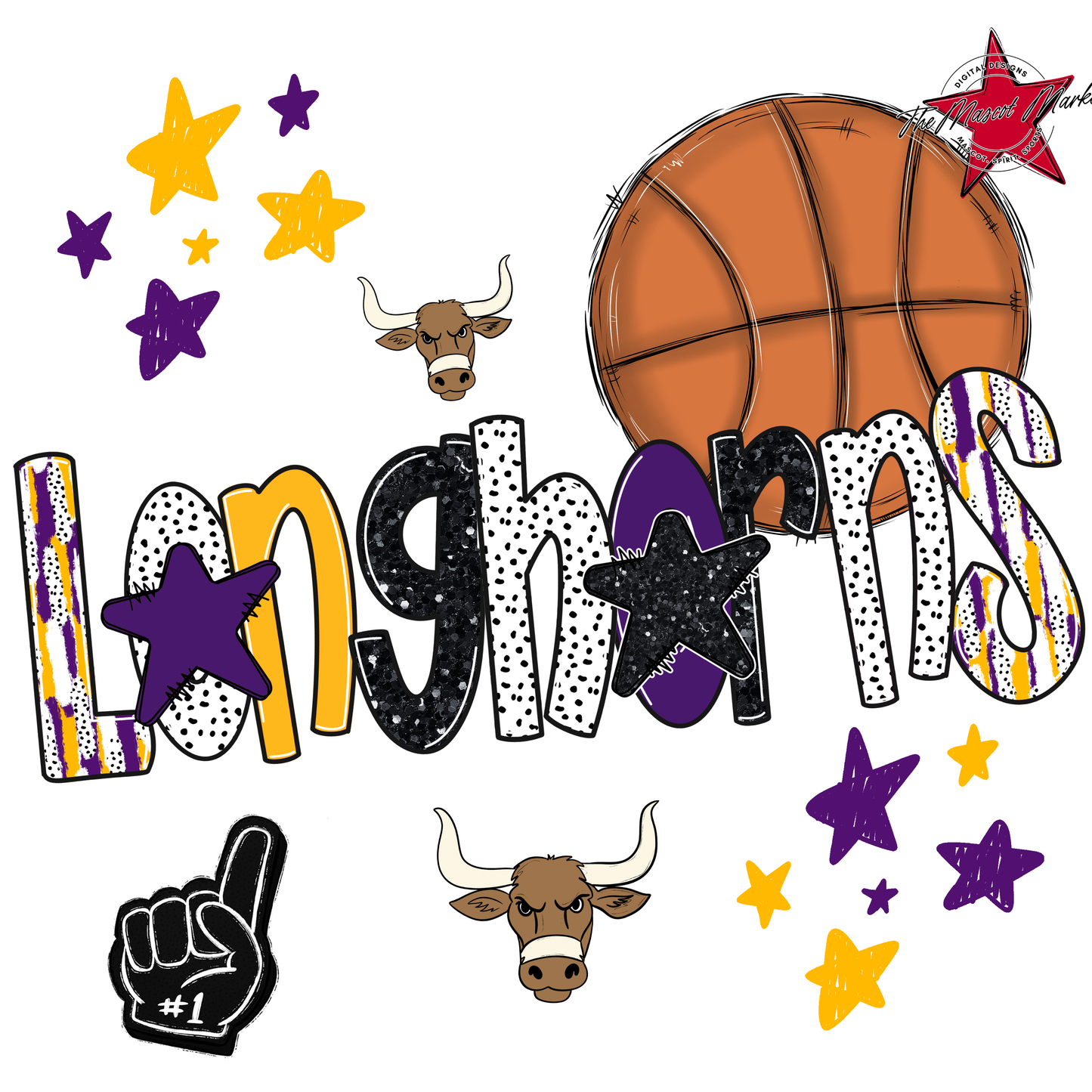 Longhorns Basketball Scrape-Purple-Yellow