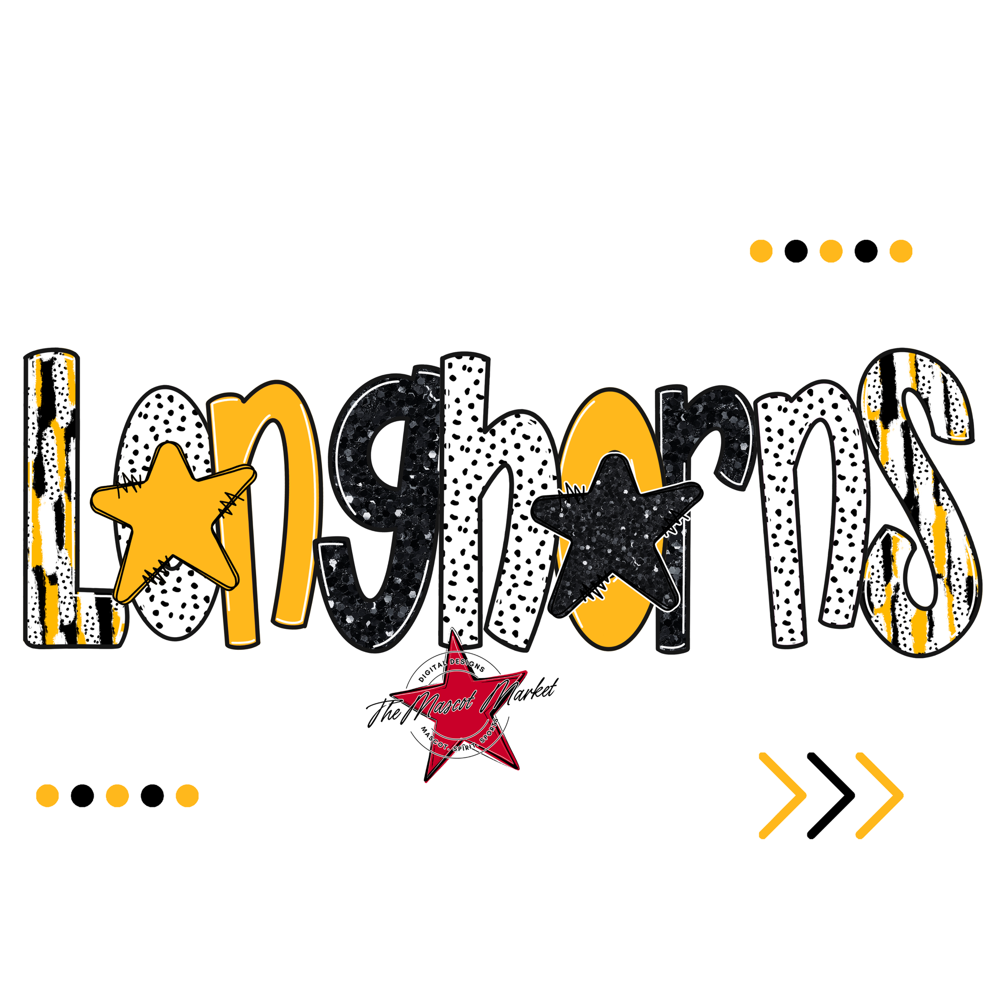 Longhorns Brushstroke Alpha w Arrows-Yellow