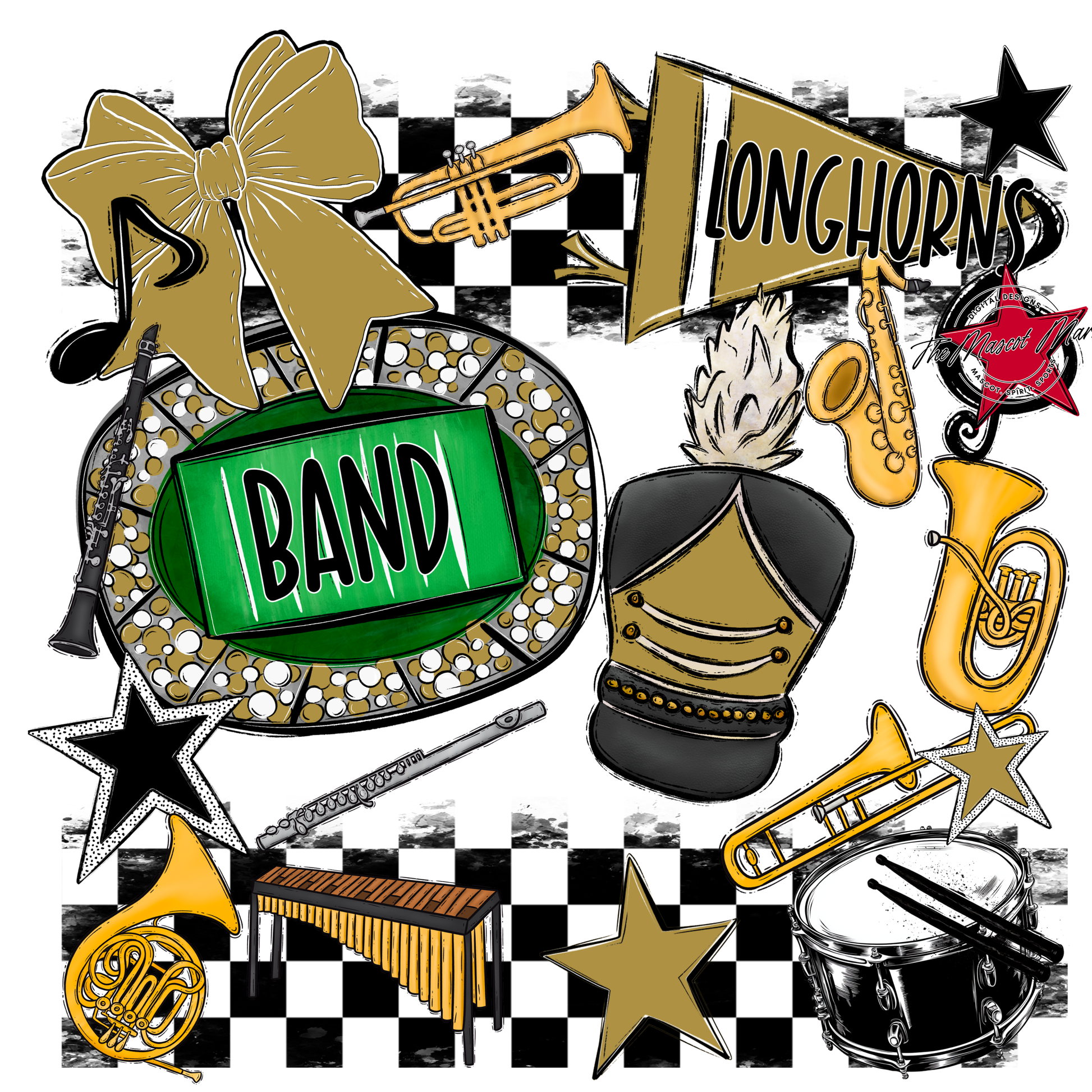 Longhorns Checkers Band Spirit Design-Gold