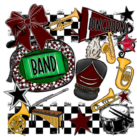 Longhorns Checkers Band Spirit Design-Maroon