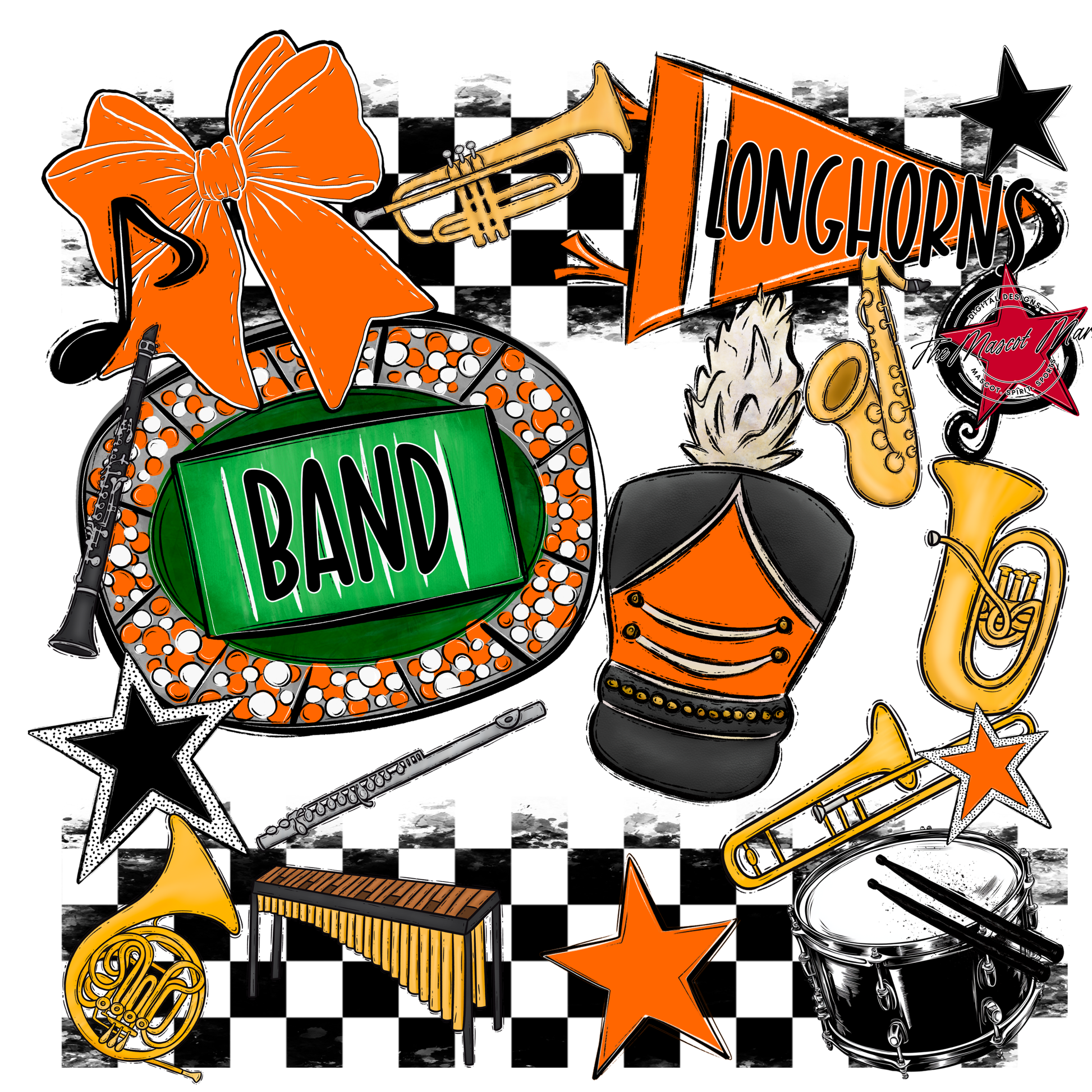 Longhorns Checkers Band Spirit Design-Orange