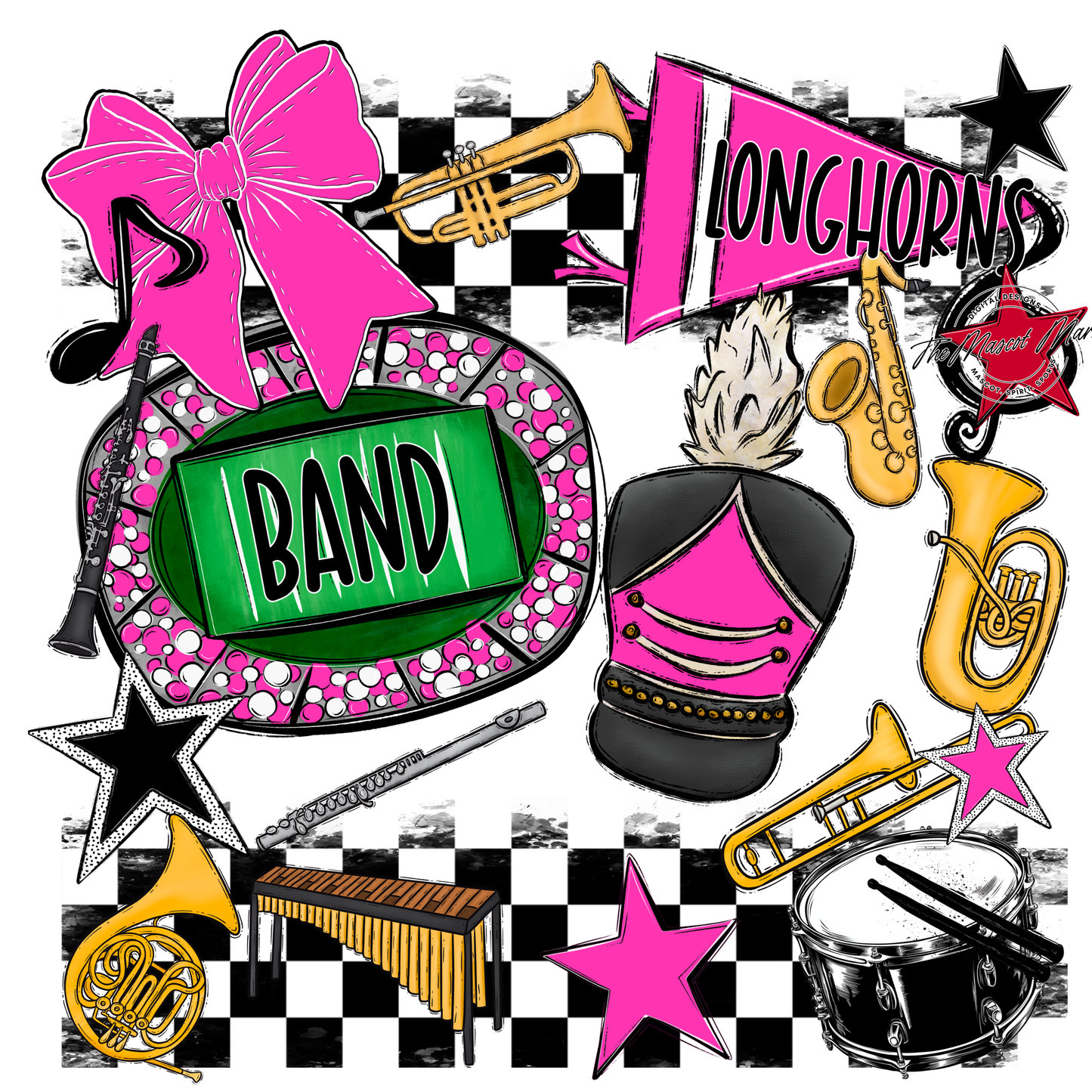 Longhorns Checkers Band Spirit Design-Pink