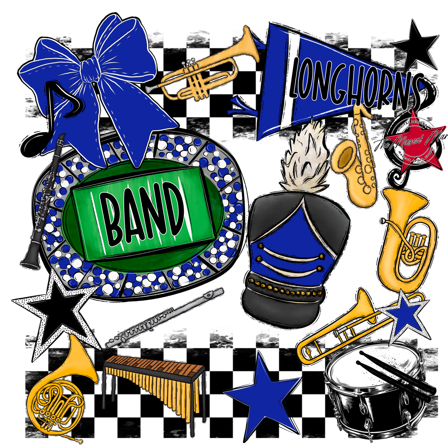 Longhorns Checkers Band Spirit Design-Royal Blue
