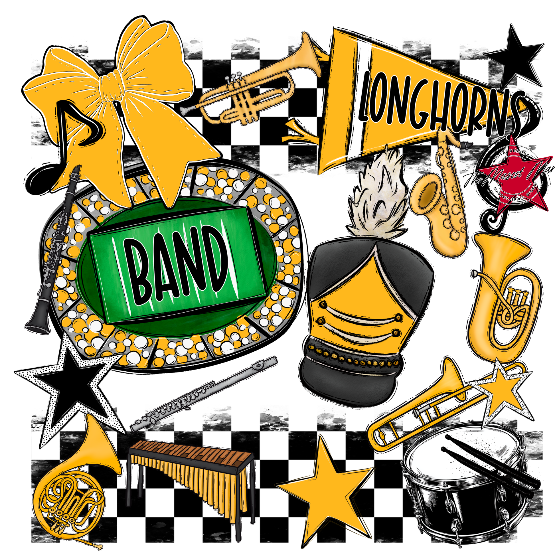 Longhorns Checkers Band Spirit Design-Yellow