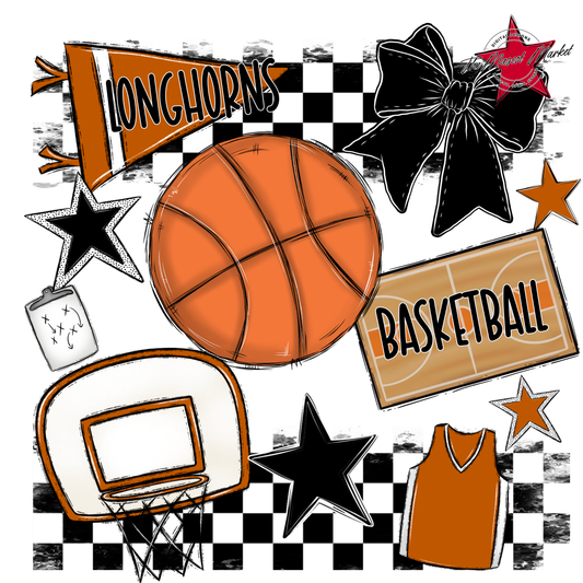 Longhorns Checkers Basketball Spirit Design-Burnt Orange