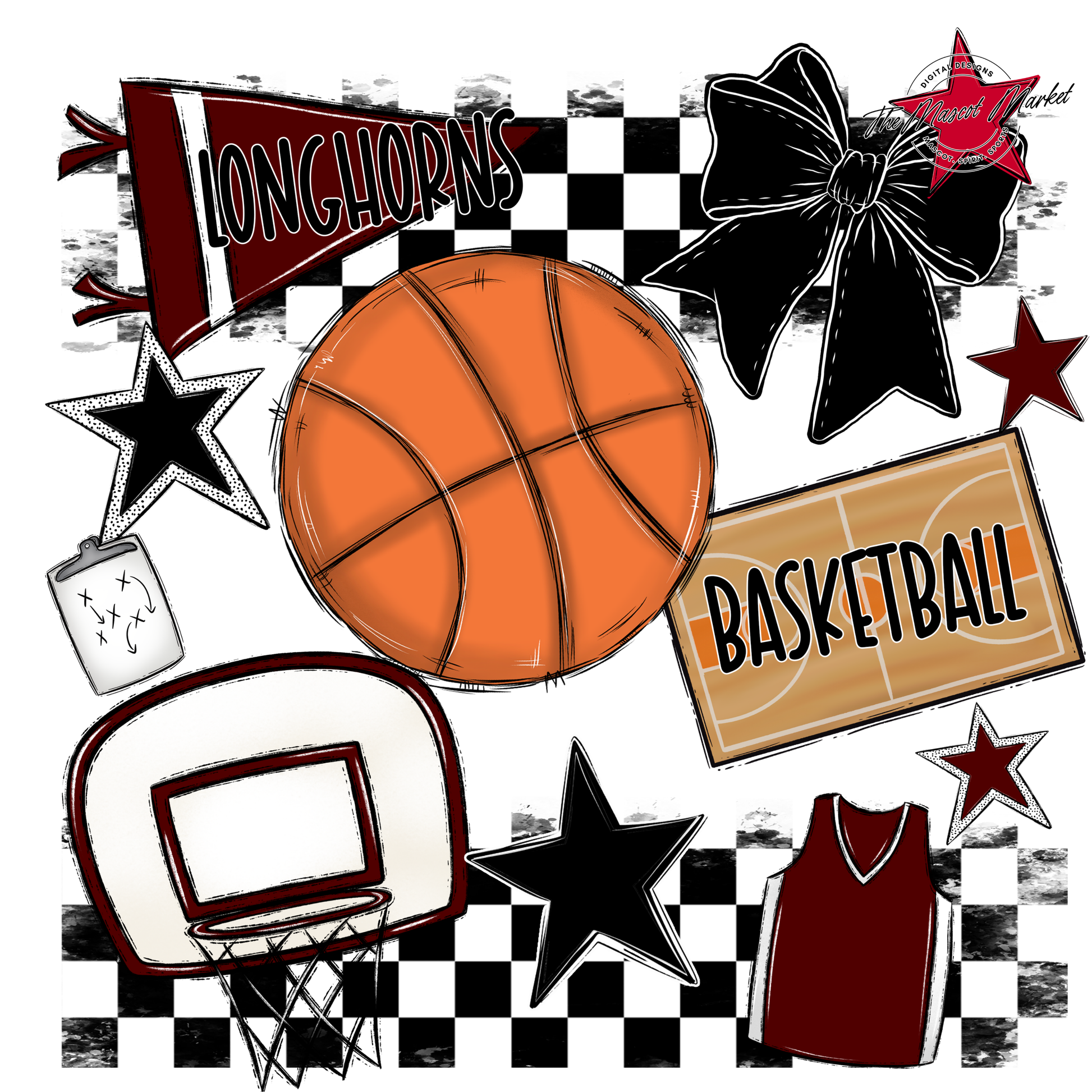 Longhorns Checkers Basketball Spirit Design-Maroon
