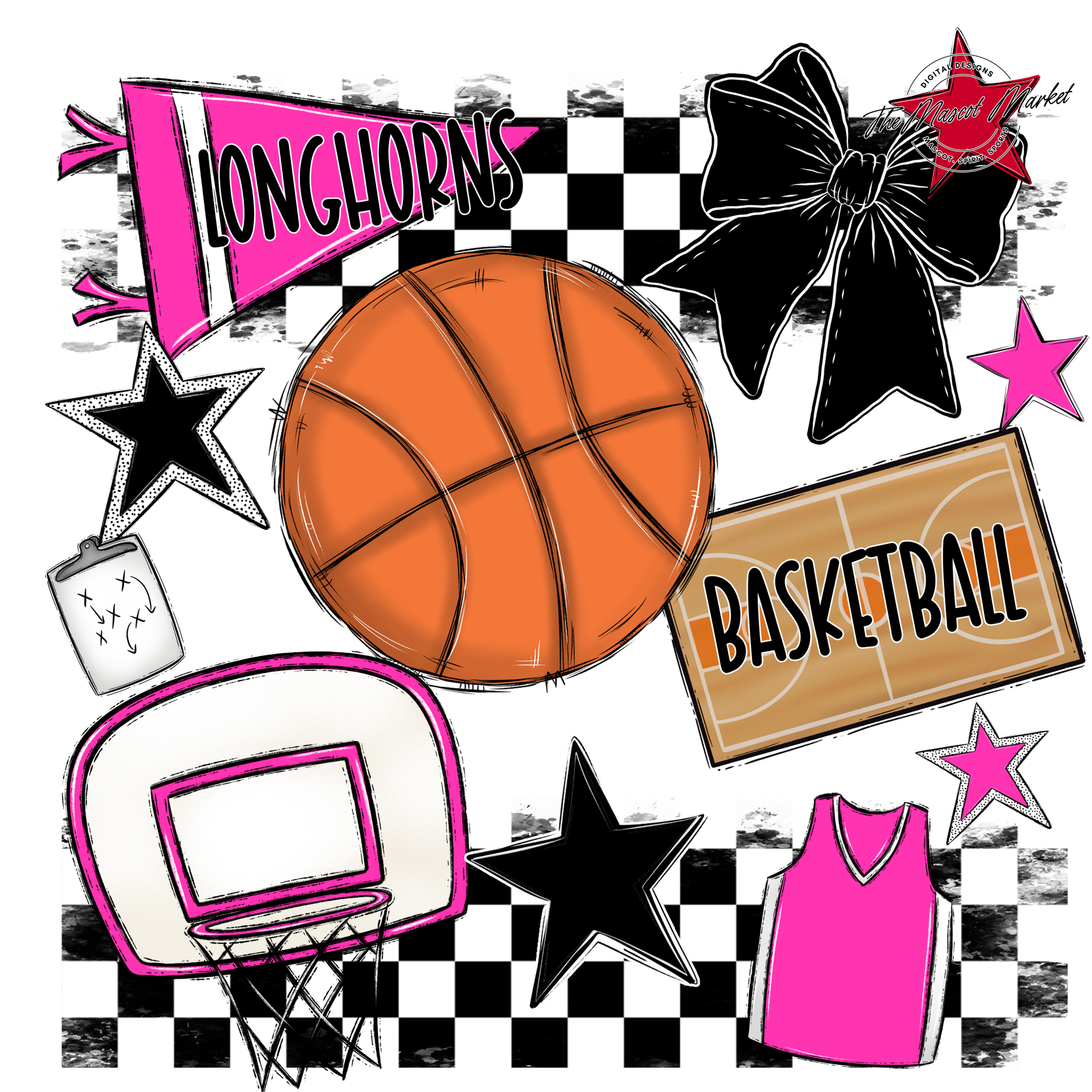 Longhorns Checkers Basketball Spirit Design-Pink