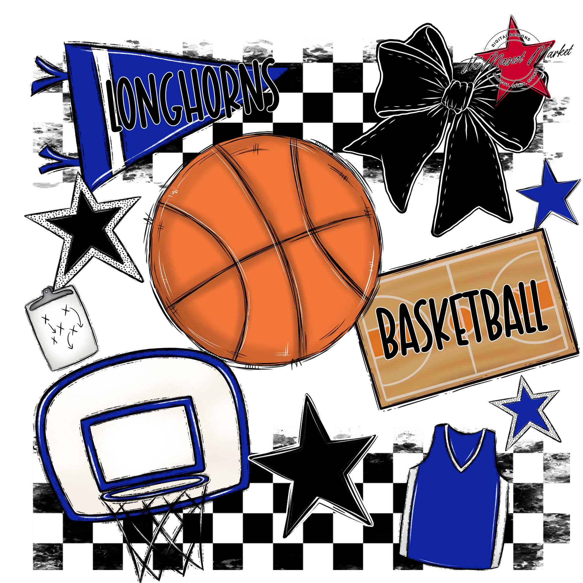 Longhorns Checkers Basketball Spirit Design-Royal Blue