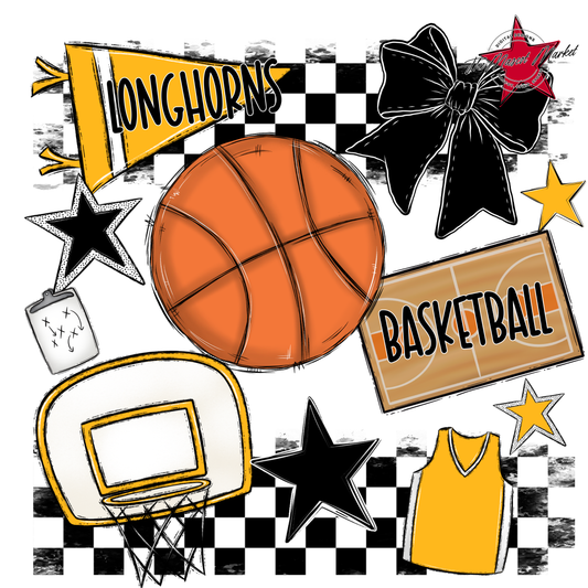 Longhorns Checkers Basketball Spirit Design-Yellow