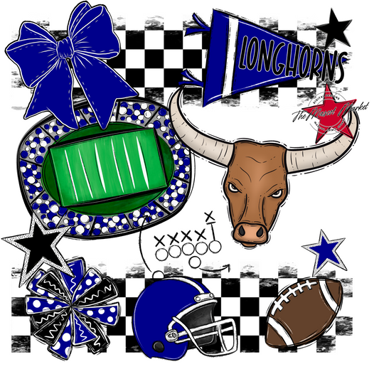 Longhorns Checkers Mascot Spirit Design-Blue