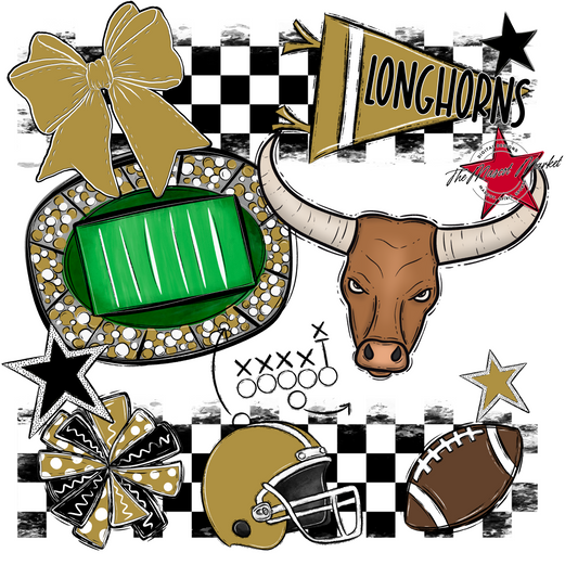 Longhorns Checkers Mascot Spirit Design-Gold