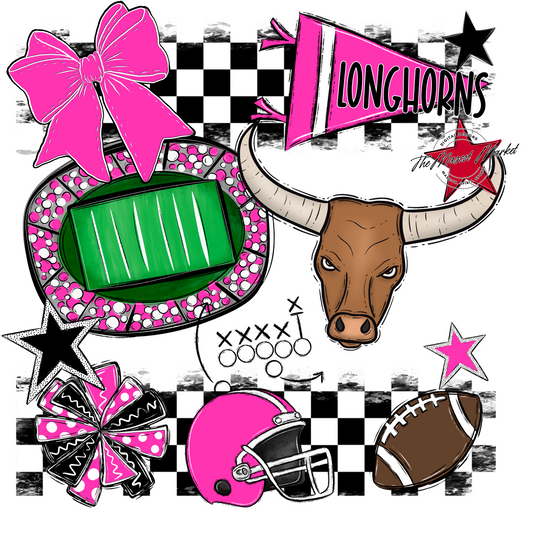 Longhorns Checkers Mascot Spirit Design-Pink