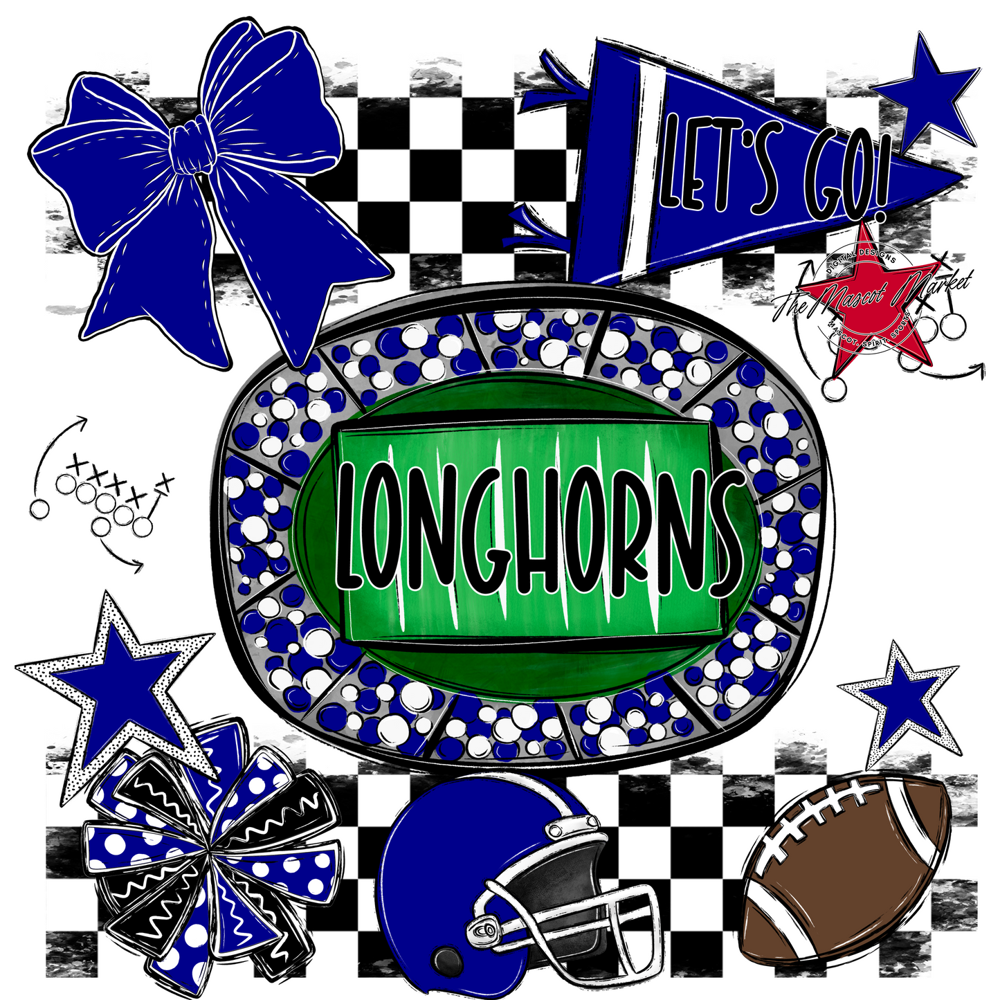 Longhorns Checkers Spirit Design-Blue