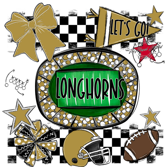 Longhorns Checkers Spirit Design-Gold