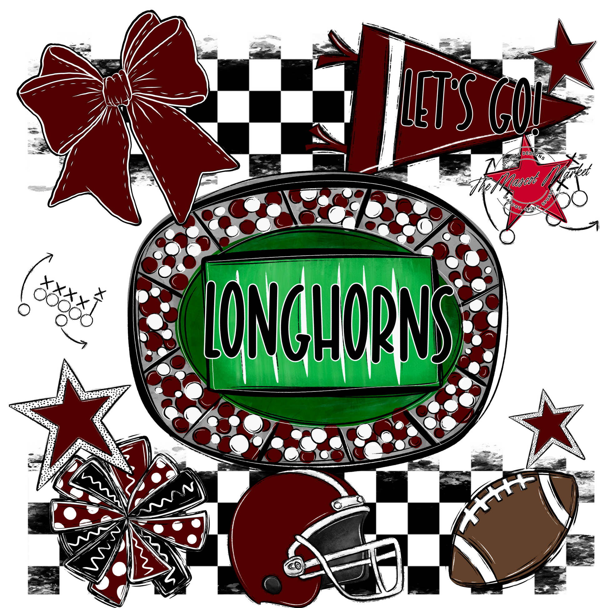 Longhorns Checkers Spirit Design-Maroon