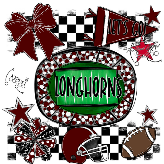 Longhorns Checkers Spirit Design-Maroon
