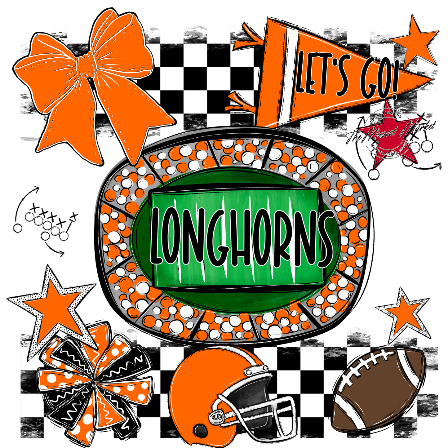 Longhorns Checkers Spirit Design-Orange