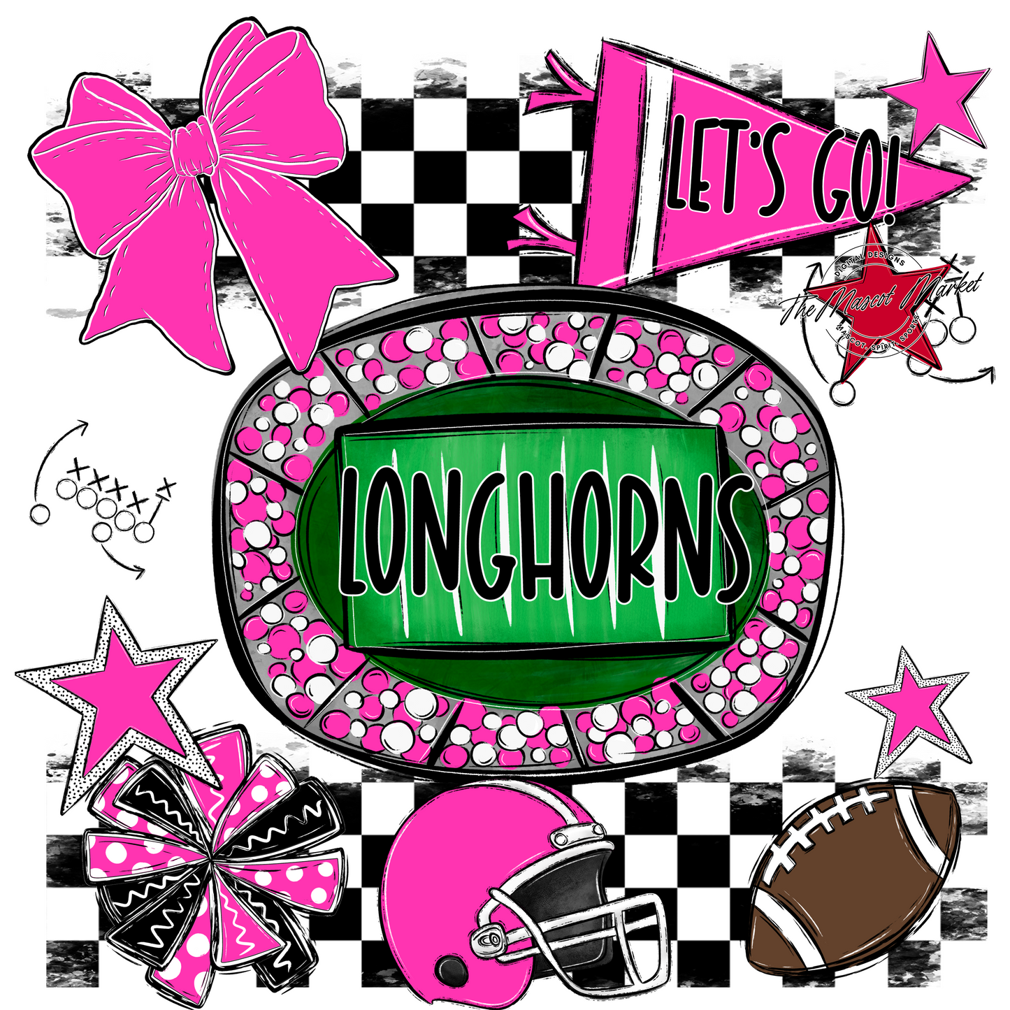 Longhorns Checkers Spirit Design-Pink