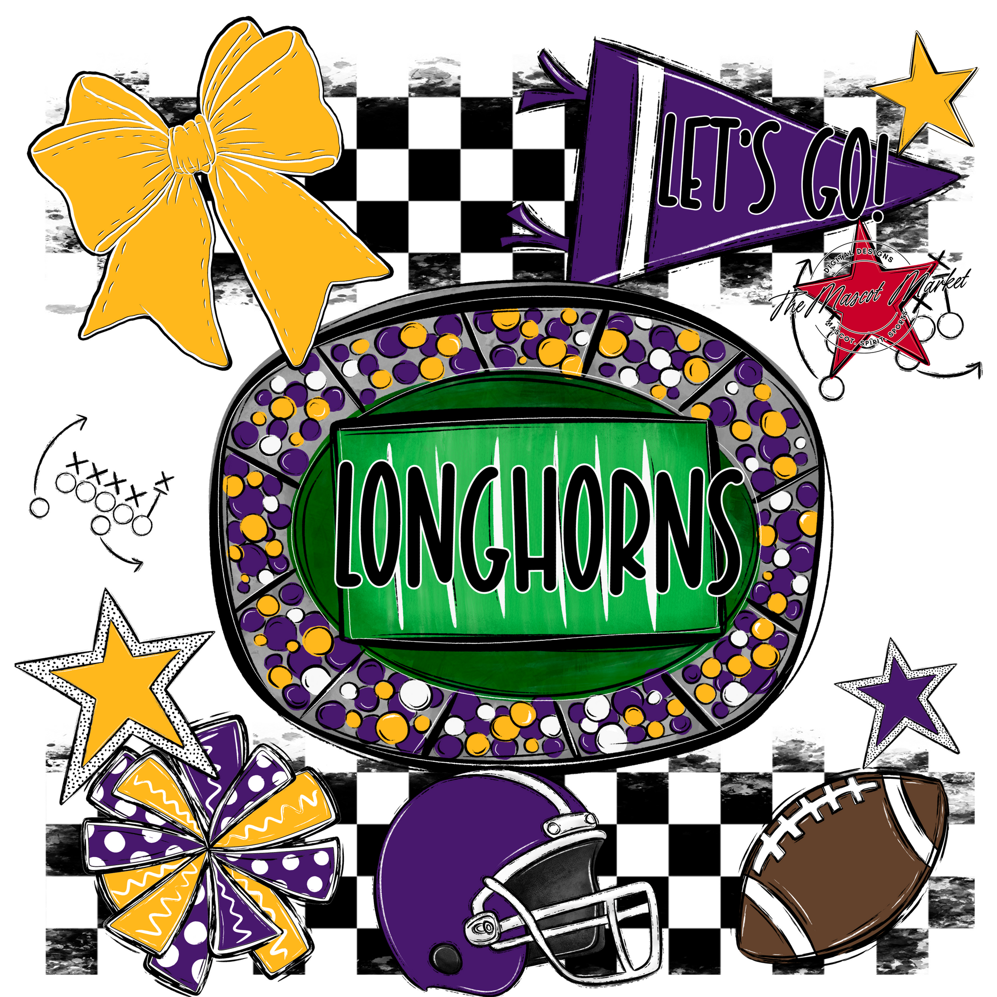 Longhorns Checkers Spirit Design-Purple-Yellow