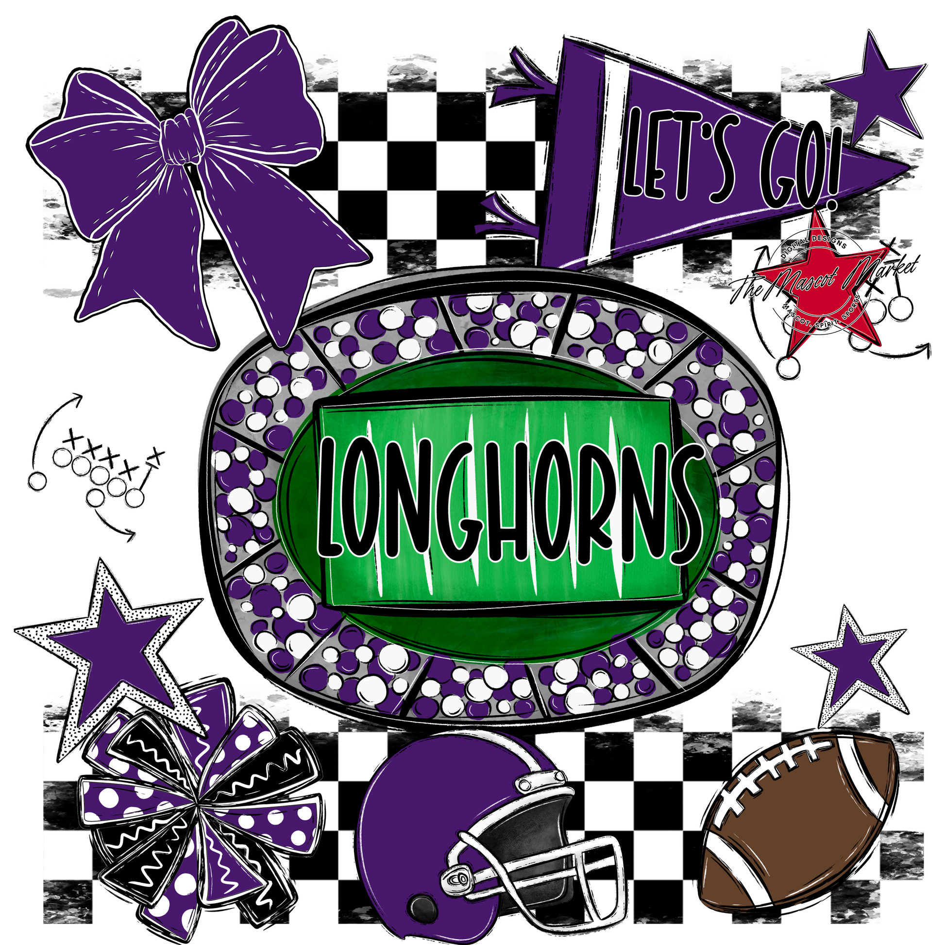 Longhorns Checkers Spirit Design-Purple