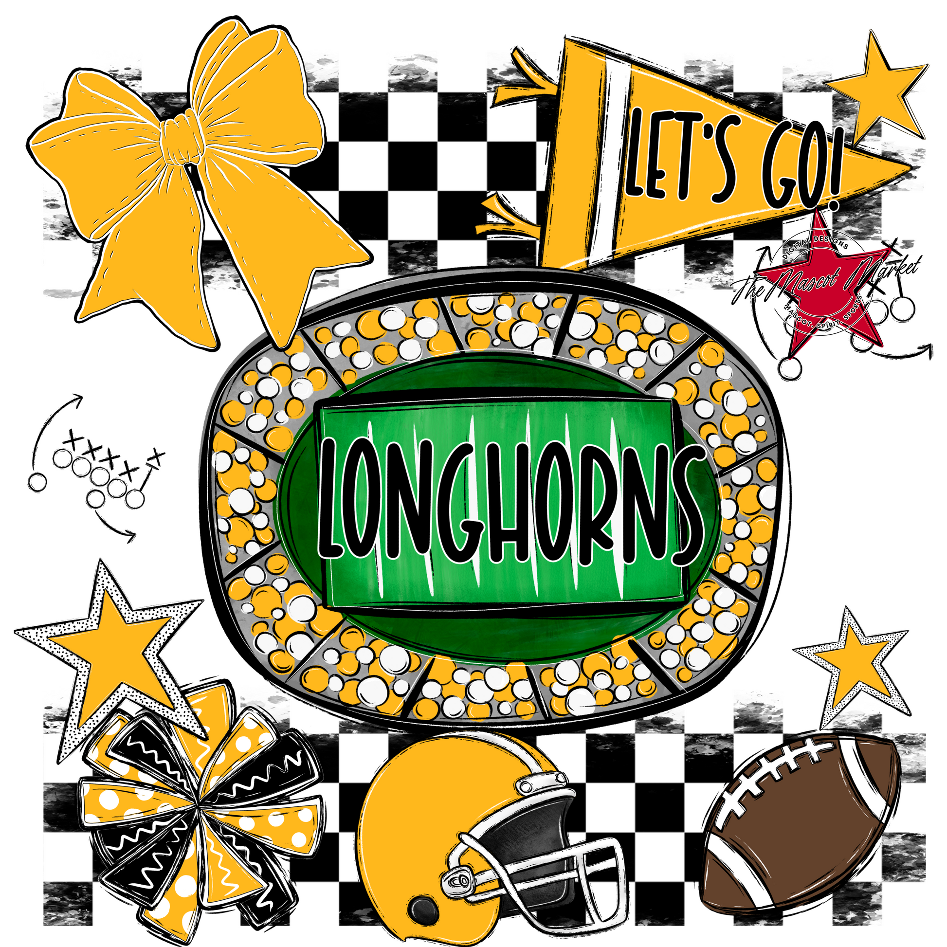 Longhorns Checkers Spirit Design-Yellow
