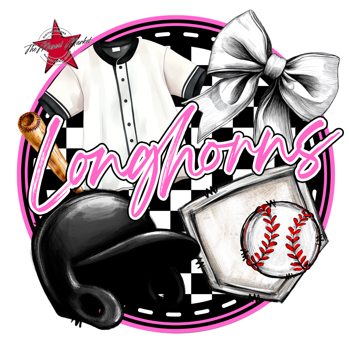 Longhorns Circle Baseball Design-Baby Pink