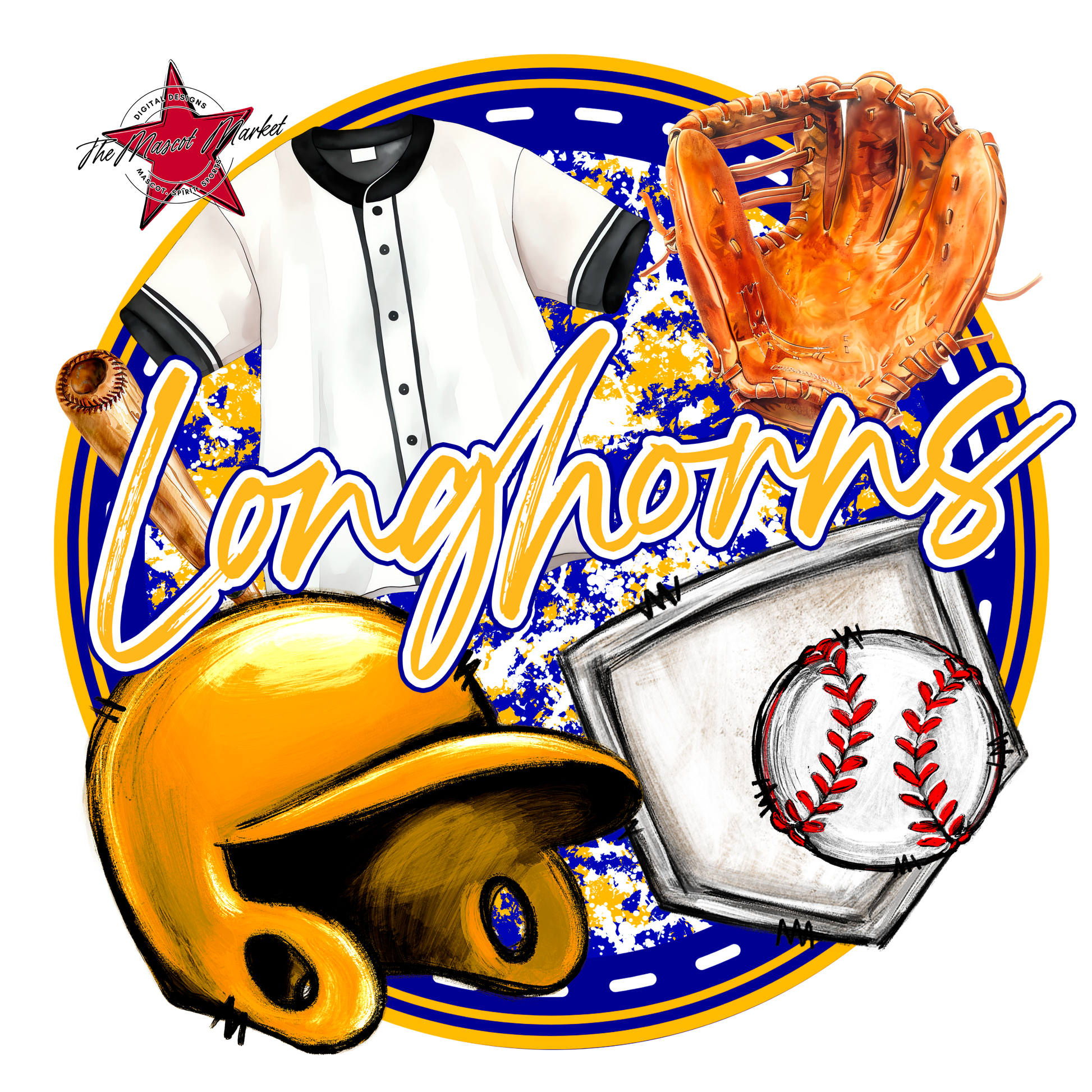Longhorns Circle Baseball Design-Blue-Yellow