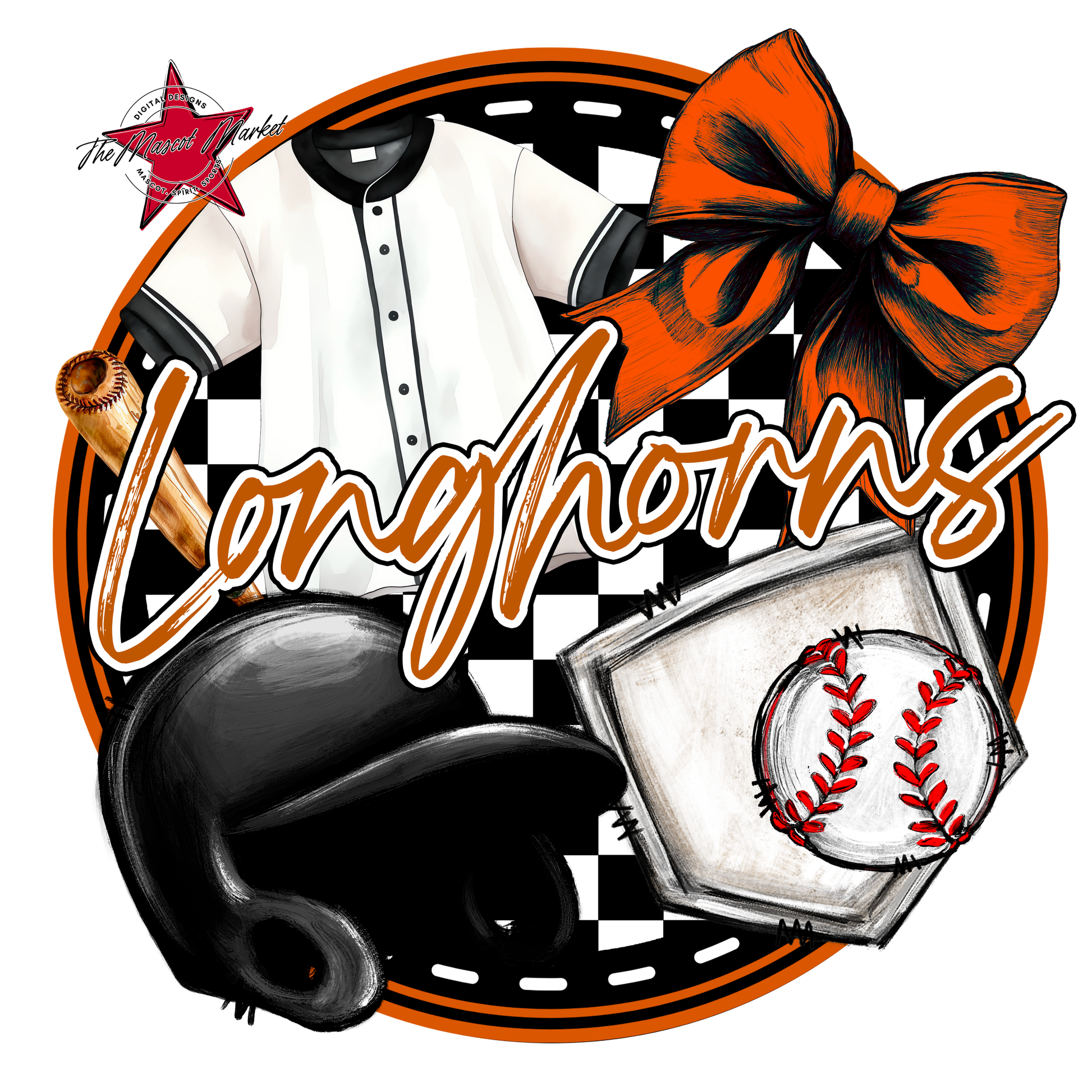 Longhorns Circle Baseball Design-Burnt Orange