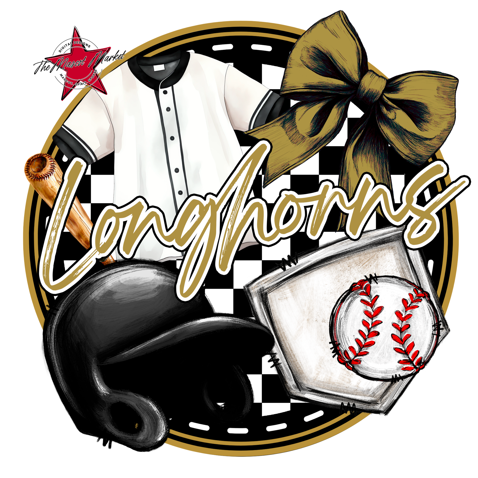 Longhorns Circle Baseball Design-Gold