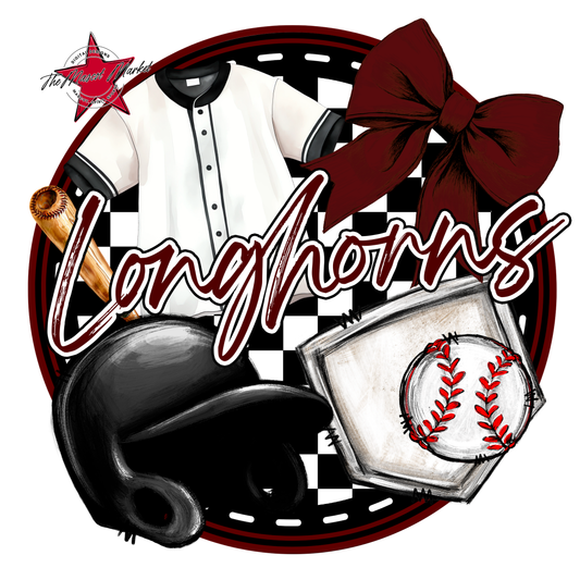 Longhorns Circle Baseball Design-Maroon