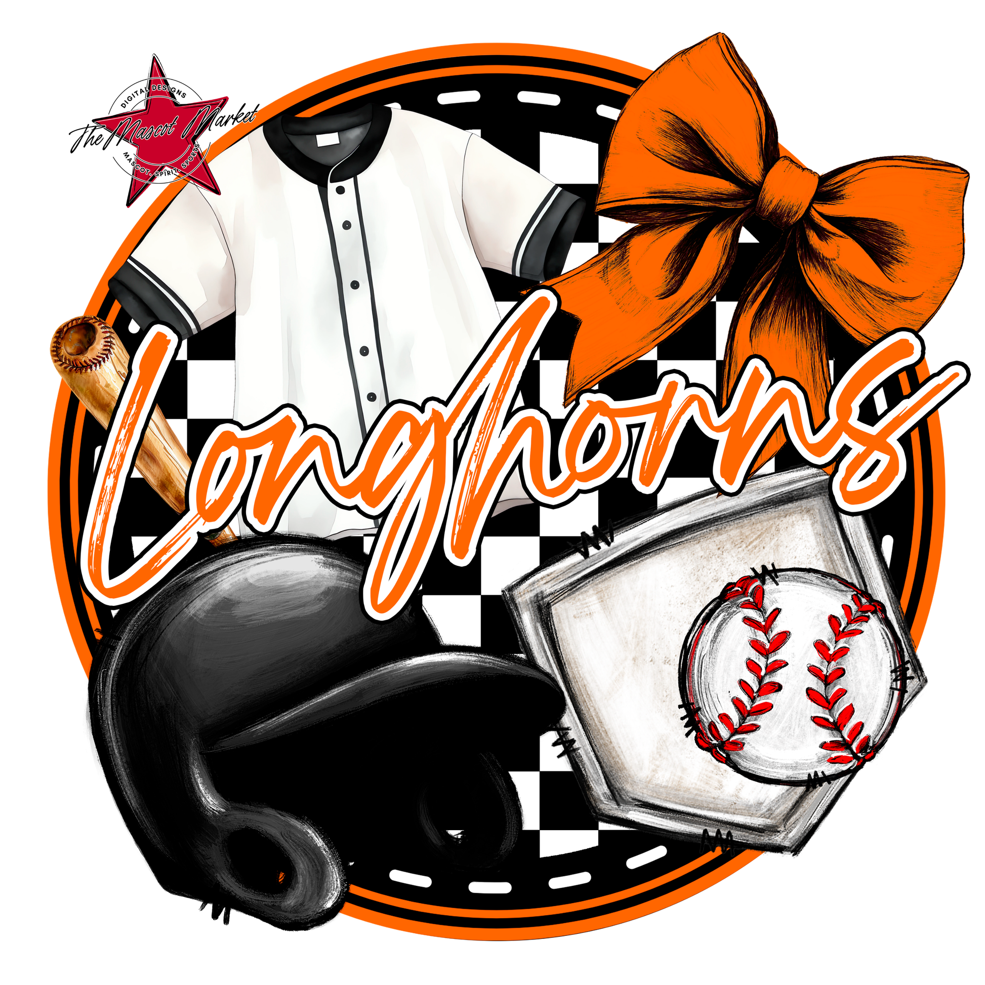 Longhorns Circle Baseball Design-Orange