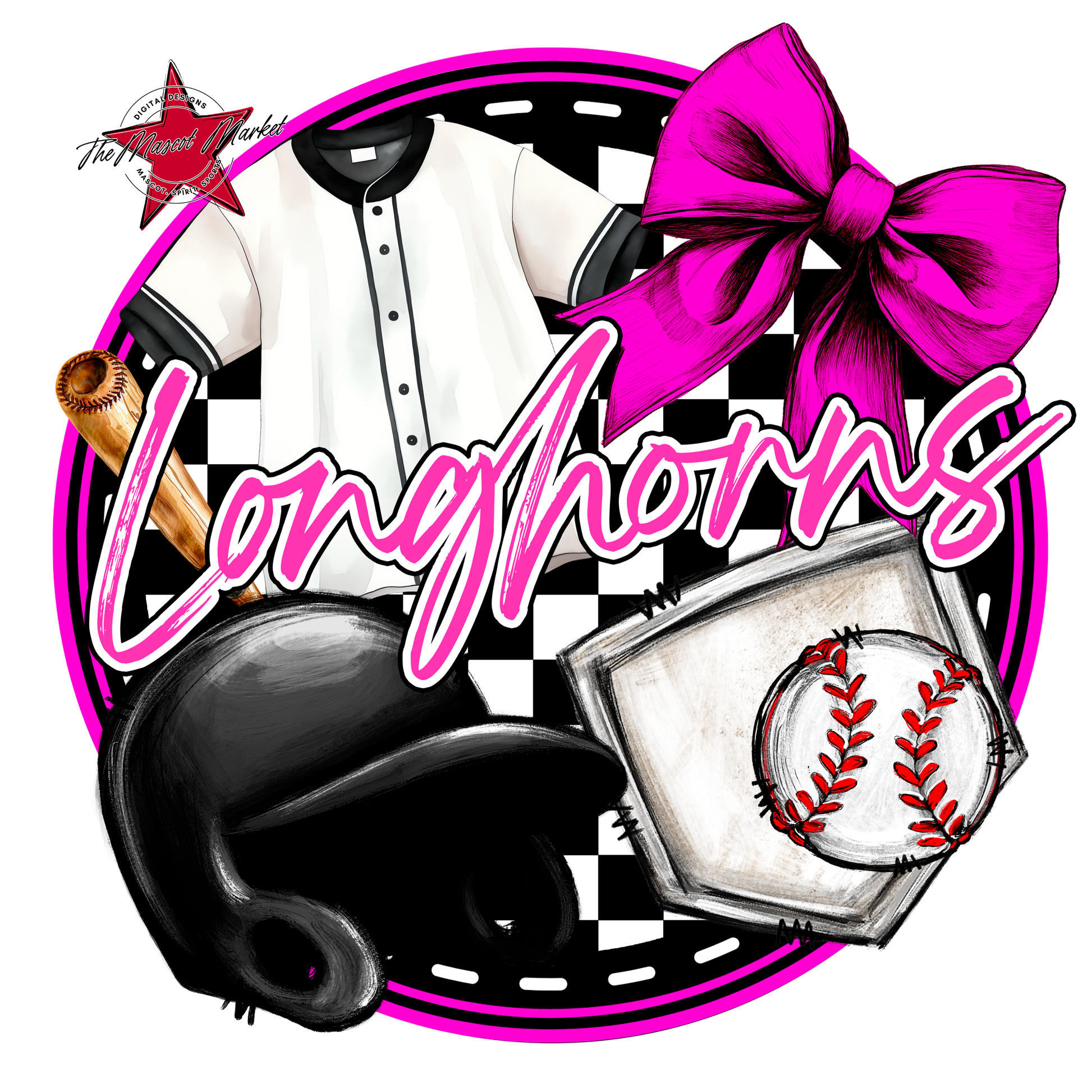 Longhorns Circle Baseball Design-Pink