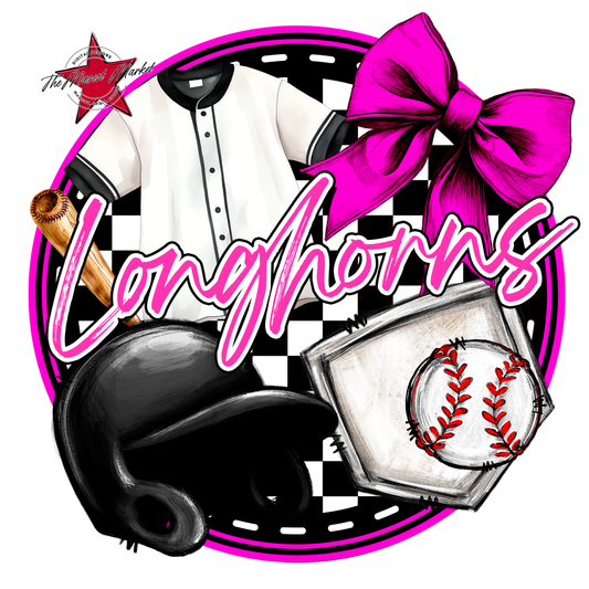 Longhorns Circle Baseball Design-Pink