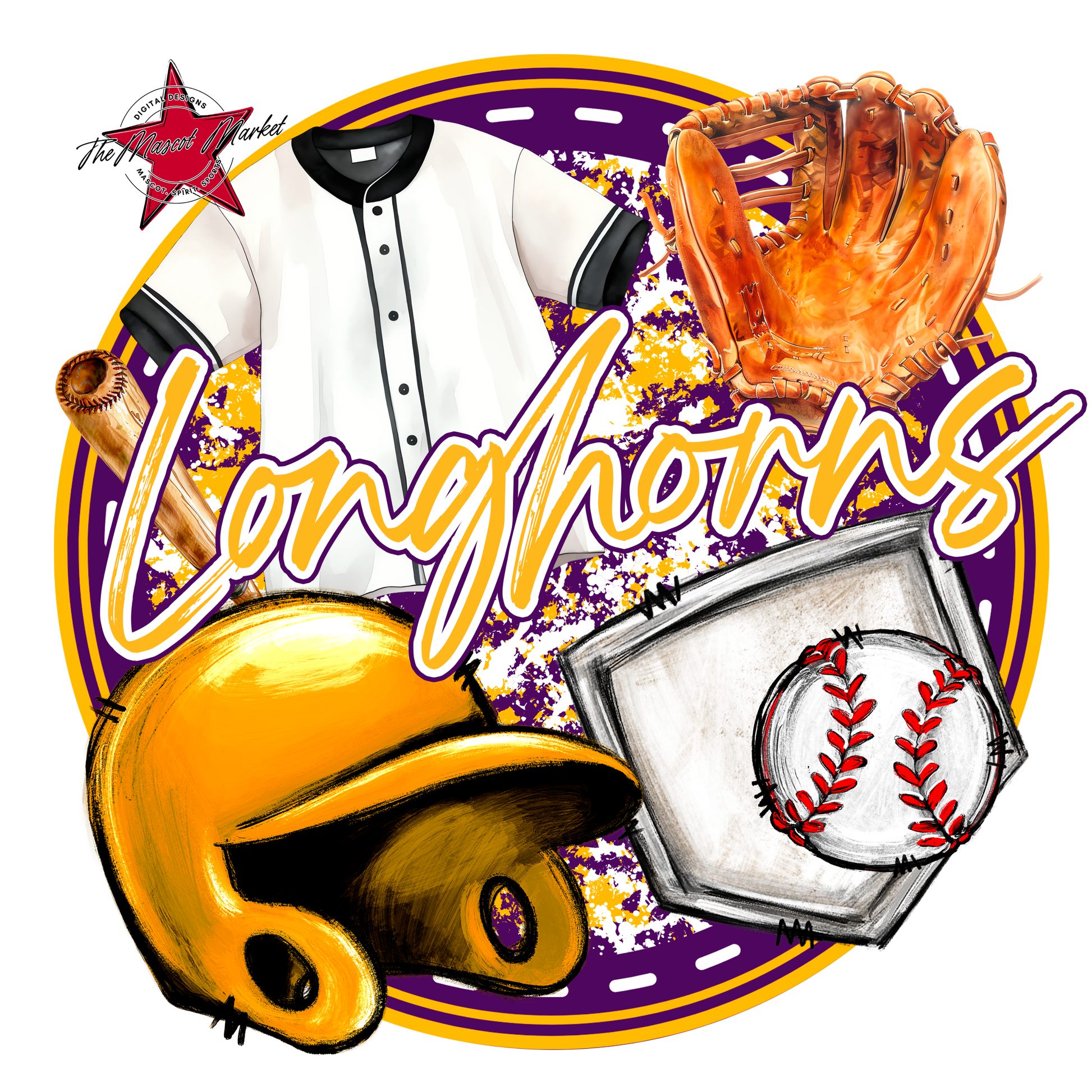 Longhorns Circle Baseball Design-Purple-Yellow